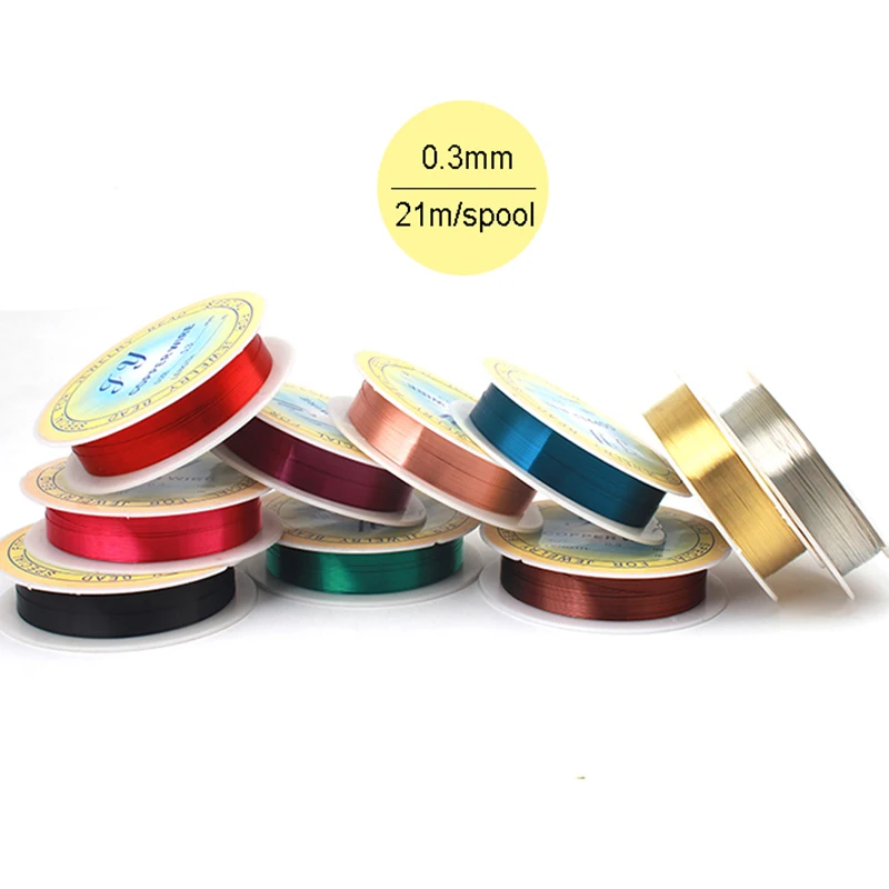 

10pcs Mixed Colors 0.3mm 28 gauge dia Copper Jewelry Making Beading Wrapping Wire 21m Dead Soft Artistic Metalic Wire Spool