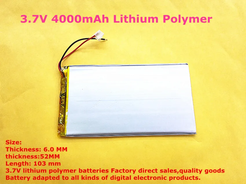 Батарейка таблетка 6052103 3,7 в 4000 мАч литий полимерный перезаряжаемые батарея 6 мм * 52 103