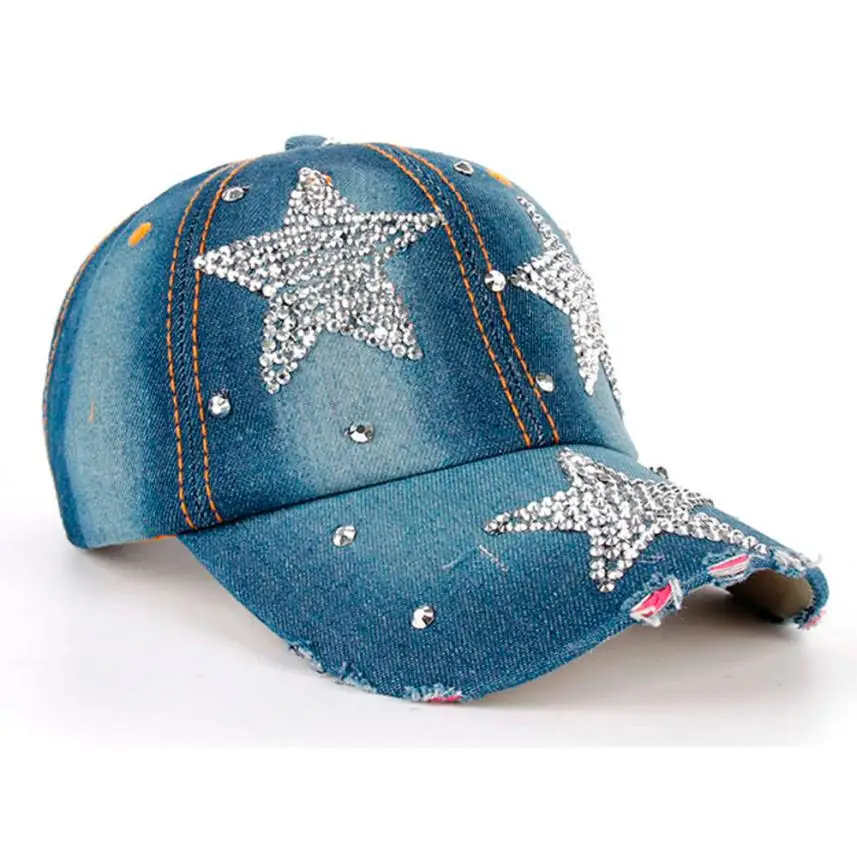1 stücke Unisex Denim Baseball Kappe Mode Strass Hip Hop Hüte Männer Frauen Einstellbare Hysterese Hut Hohe qualität