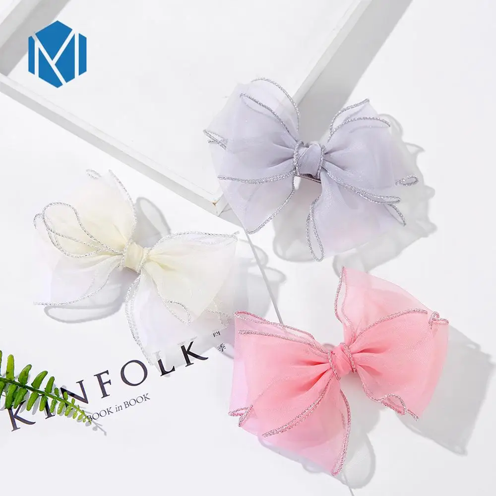 

Princess Chiffon Pearls Hair Clips for Girls Kids Alloy Bow Knot Headband Children Barrettes Handmade Elastic Turban Headwear
