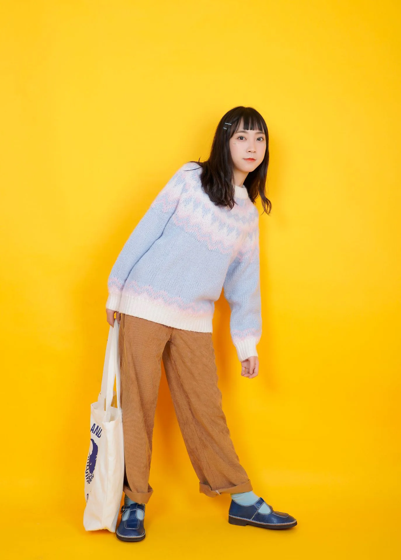 Винтажные женские милые свитера в японском стиле, свободные пуловеры с круглым вырезом, вязаные топы, геометрический жаккардовый синий свитер, осенняя Новинка