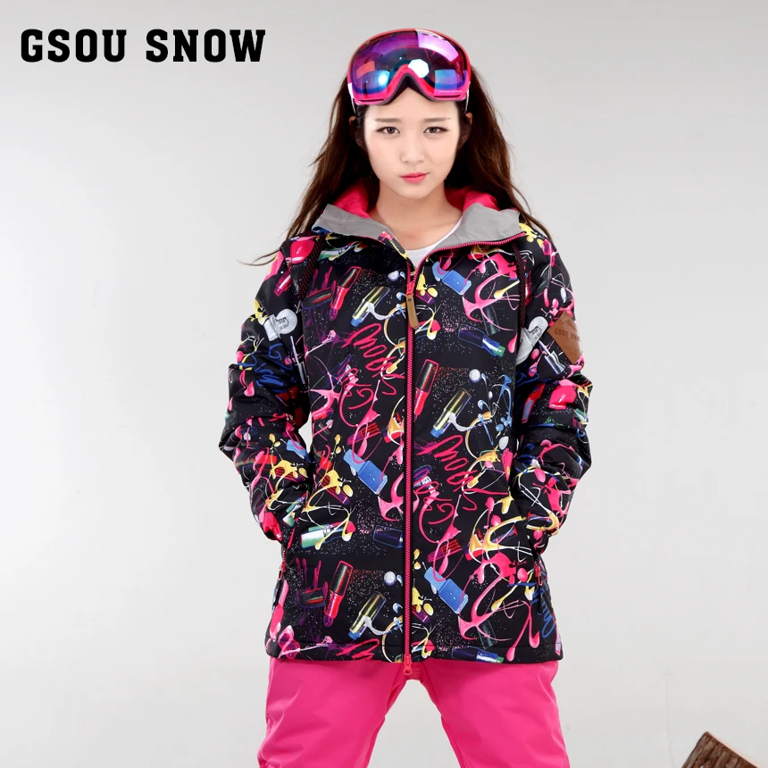 GSOU SNOW ski jacket women snowboard jacket women veste ski femme thick warm ski wear -30 degree russia winter