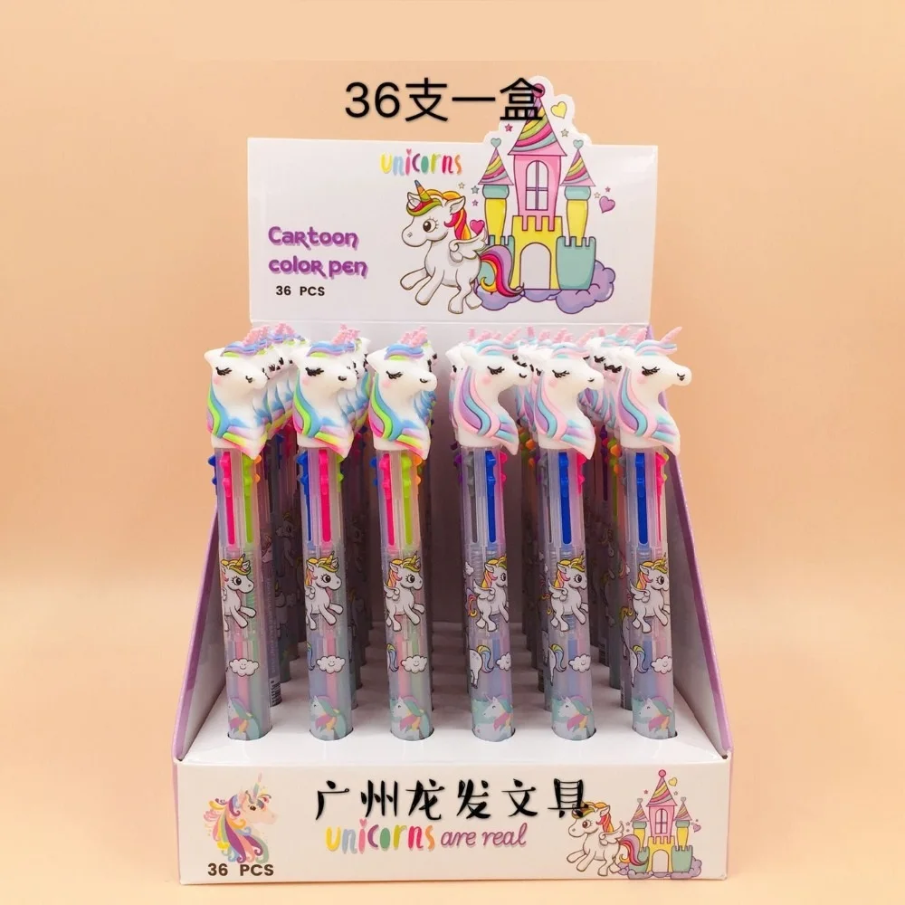 

1 lot=36pcs 6 colors muticolor ballpoint pen silica gel rainbow unicorn cartoon girls favors gift prize student stationery