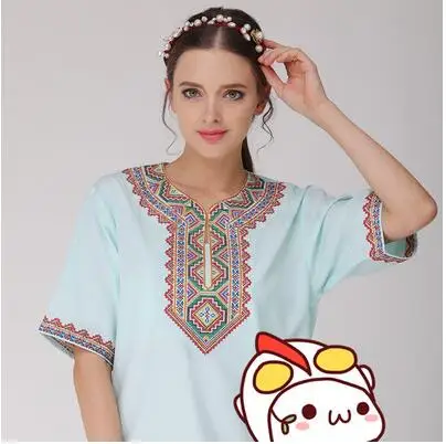 Для женщин футболка Синьцзян-Уйгурский Этническая вышивка летом с коротким рукавом - Цвет: 2