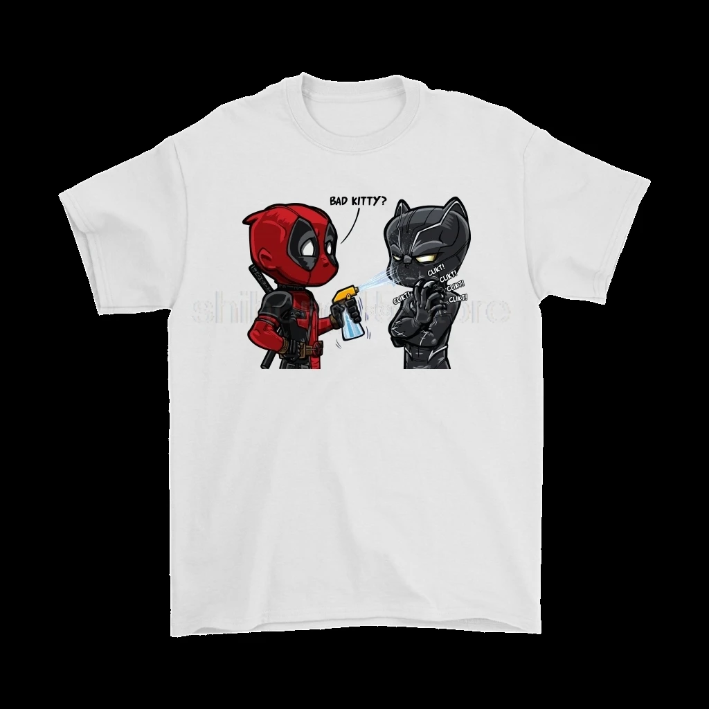

Marvel Deadpool And Black Panther Bad Kitty T-Shirts 2019 Summer Men's Short Sleeve T-Shirt