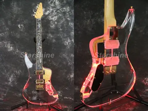 

Starshine Guitar DK-JG Acrylic Body Ebony Fingerboard Abalone Inlay Colorful Led Light Alnico Pickups Crystal Electric Guitar