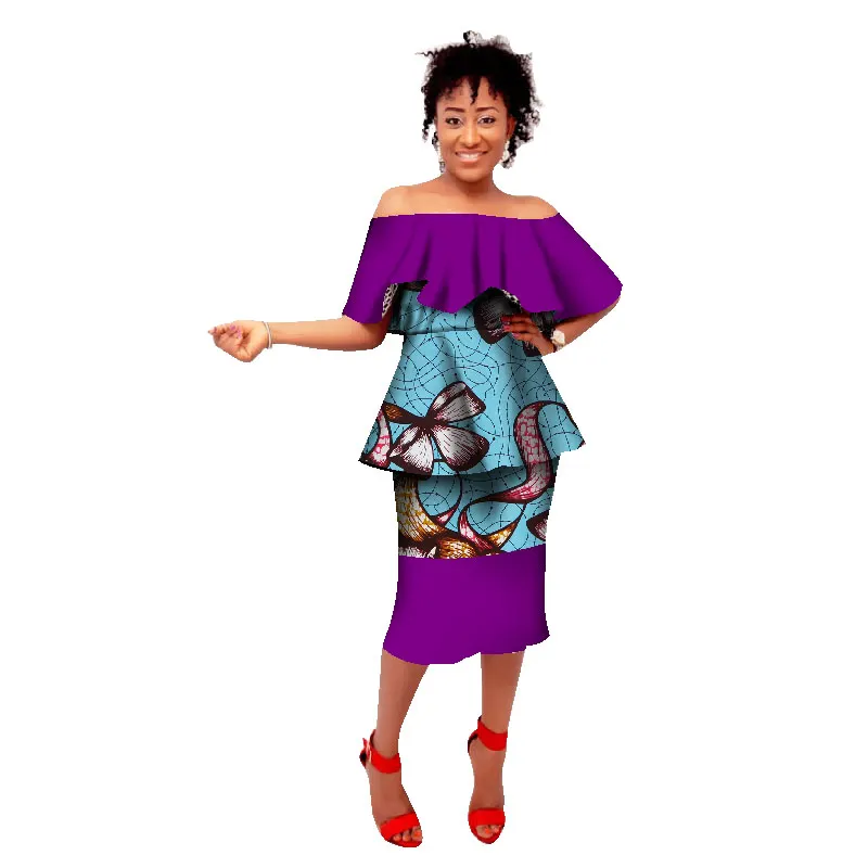 Лето осень Африканский платья для женщин для Дашики Анкара воск, батик костюм с принтом хлопок топ+ юбка комплект костюмы WY1542 - Цвет: 4