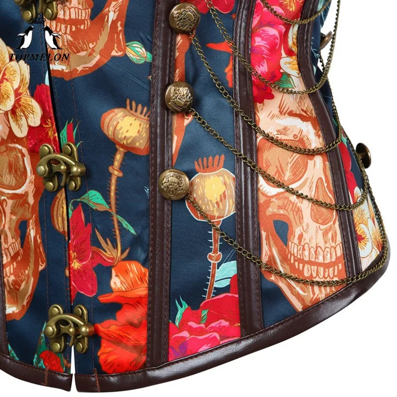 TOPMELON бюстье цветочный узор стимпанк корсет винтажные стильные цепочки декорированные цветочные талии формирователь Топы для женщин