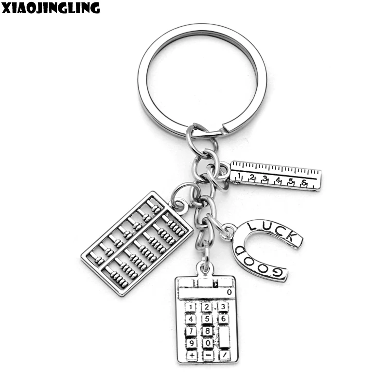 

XIAOJINGLING Teacher's Day Gift Abacus Calculator Ruler Tools Charm Pendant Keyring Good Luck for Teacher Keychain Keyfob Holder