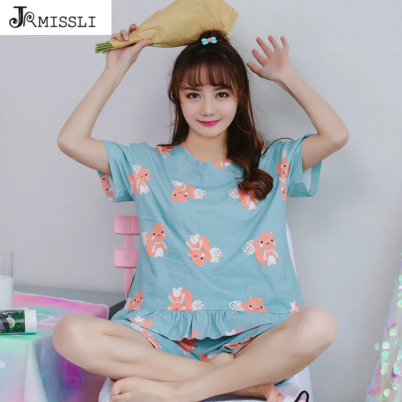 JRMISSLI Cotton Female Two Piece Set Pajamas Dog Cute Soft Sleepwear