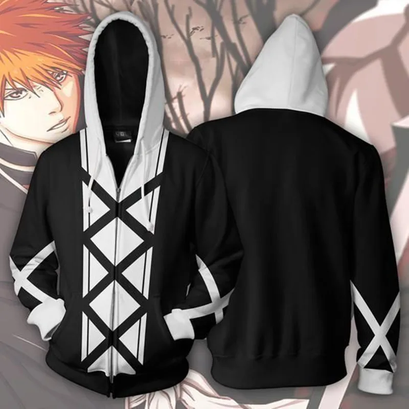 

BLEACH Kurosaki ichigo Costume Cosplay Anime Hoodie Sweatshirt Jacket Coats Men and Women New