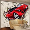 Настенные 3D обои на заказ, красные автомобильные фотообои с изображением сломанной стены, мультяшное украшение для детской, спальни, гостин... ► Фото 3/6