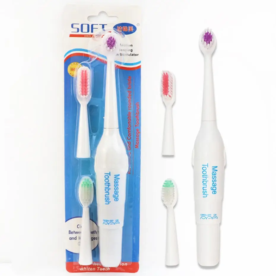 1 Set Electric Toothbrush With 2 Brush Heads Battery Operated Oral Hygiene Battery Teeth Brush For Adult Children