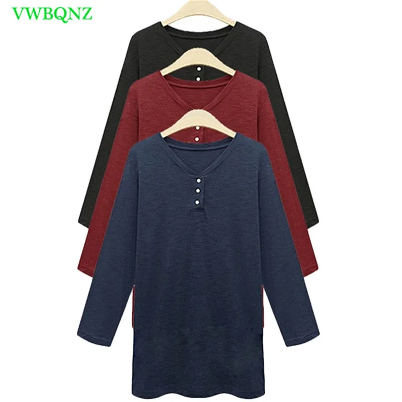 Large size Women Long sleeve Tee shirt Autumn Loose Cotton Bottom T ...