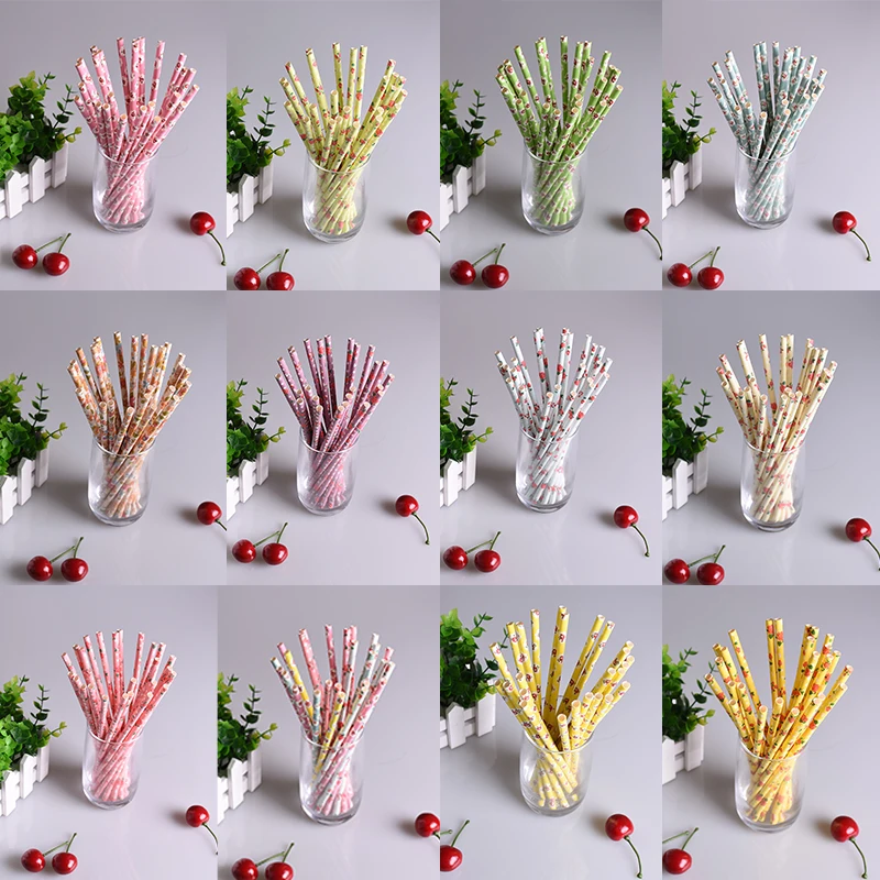 

100pcs/lot Mixed 11 Colors Retro Vintage Paper Drinking Straws Vintage Flower Floral Birthday Wedding Party Prom Paper Straws