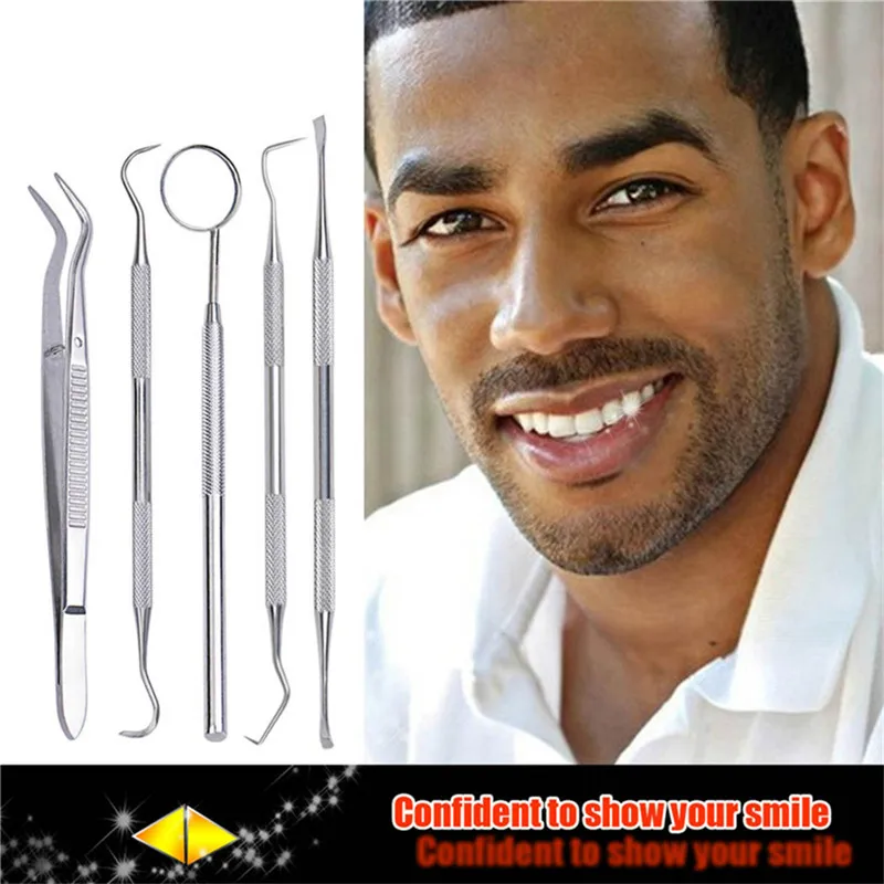 5 in 1 Stainless Steel Dentist Tools Kit to Remove Plaque Dental
