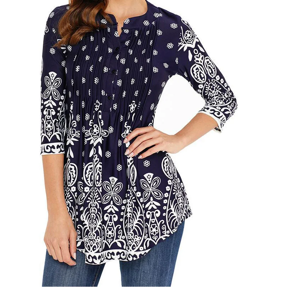 Women Three Quarter Sleeved Circular Neck Printed Tops Loose T-Shirt Womens Printed Round Neck Long Sleeve Top T-Shirt for women Women Three Quarter Sleeved Circular Neck Printed Tops Loose T-Shirt Womens Printed Round Neck Long Sleeve Top T-Shirt for women