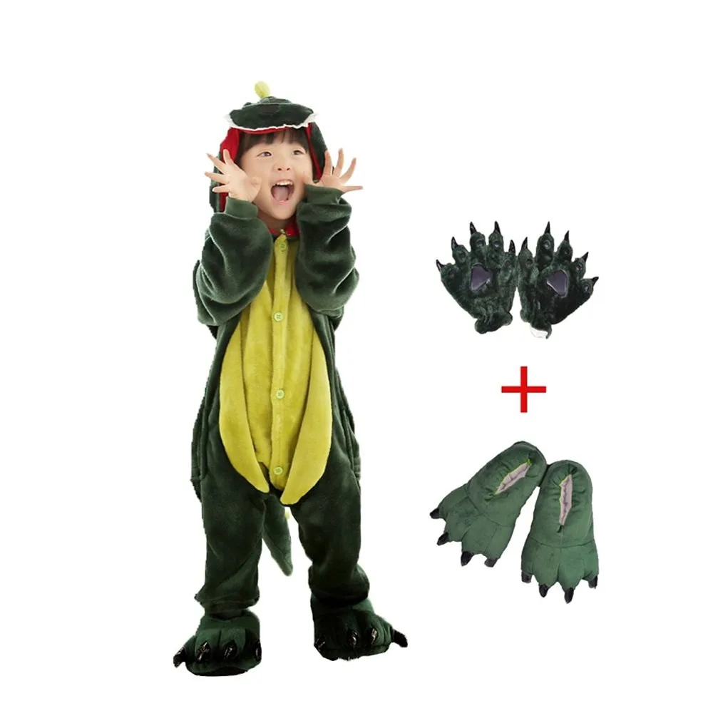

Girls Boys Dinosaur/Dragon Costume Halloween Kids Fleece Pajamas Attach Shoes and Paw
