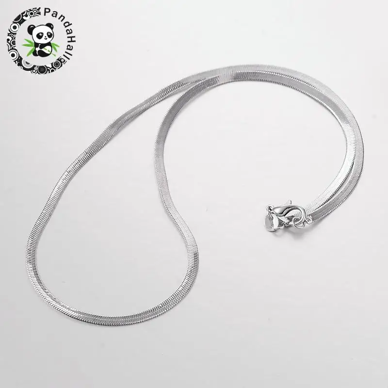 Stainless Steel Herringbone Chain Necklaces, with Lobster Claw Clasps