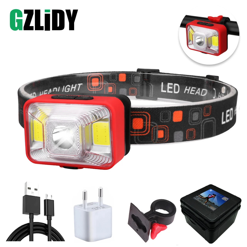 Rechargeable USB LED Headlamp 5 Lighting Modes White and Red Light Powerful