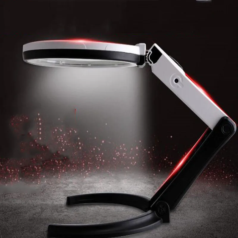 

Foldable Magnifier Rechargeable HD Reading Magnifier Optical Lens 6X 10X Magnification LED Desktop Magnifier Repair Tool