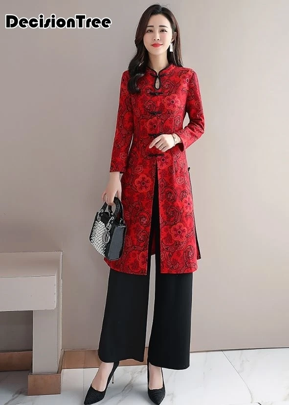 

2019 ao dai cheongsam folk style vietnam chiffon aodai graceful stand collar elegant women chinese traditional dress suit