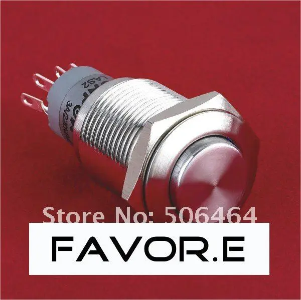 

16mm IP67 3A/250VAC 1NO 1NC latching metal waterproof Push Button Switch High round
