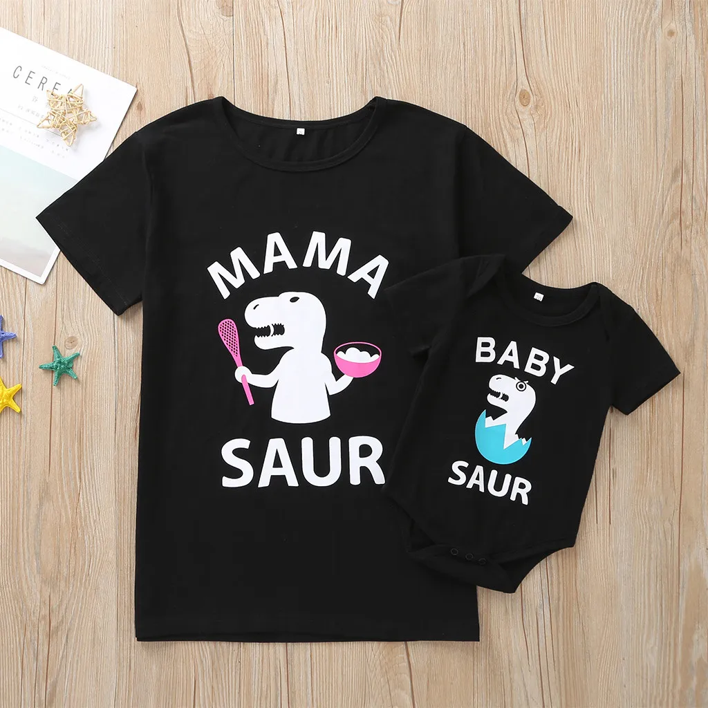 

MUQGEW Summer Family Matching Outfits Stylish hot style dinosaur print short sleeve T shirt Women Son Daughter#G68