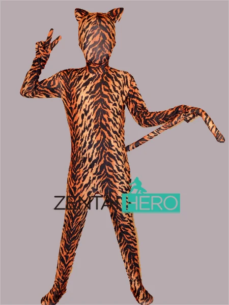 

Free Shipping DHL NEW Children Full Body Tiger Stripe Pattern Lycra Spandex Animal Masquerade Zentai Suit Costumes KC2071