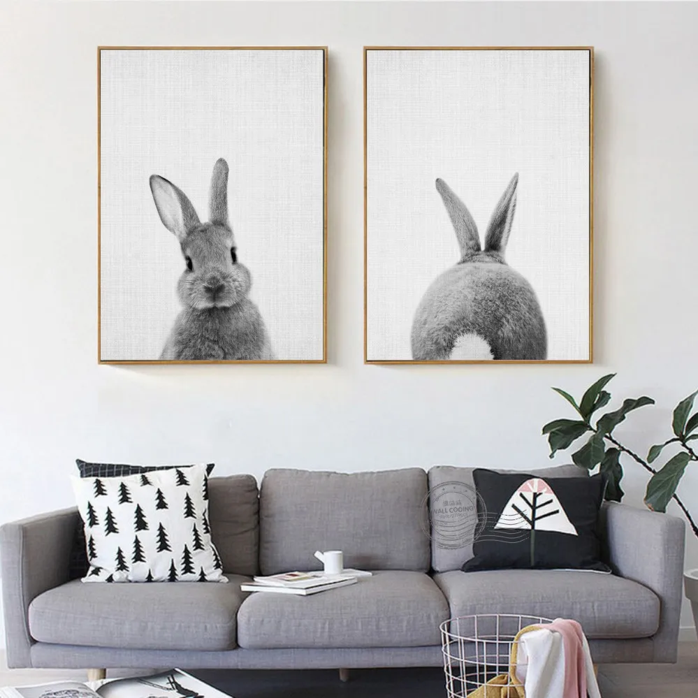 Us 4 19 21 Off Wall Cooing Canvas Painting Nursery Wall Art Animal Poster Hd Print Kids Bedroom Decoration Draw Girl Baby Cute Bunny Pattern In