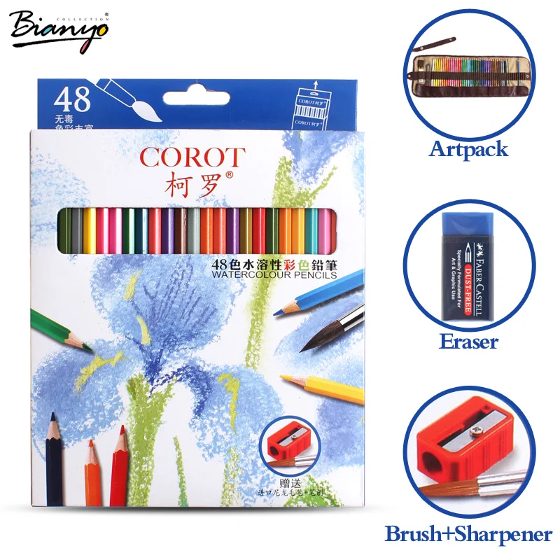 Bianyo 48Colors Watercolor Pencils Wood Water Soluble Coloured Pencil Set For Lapis De Cor Painting Sketch School Art Supplies