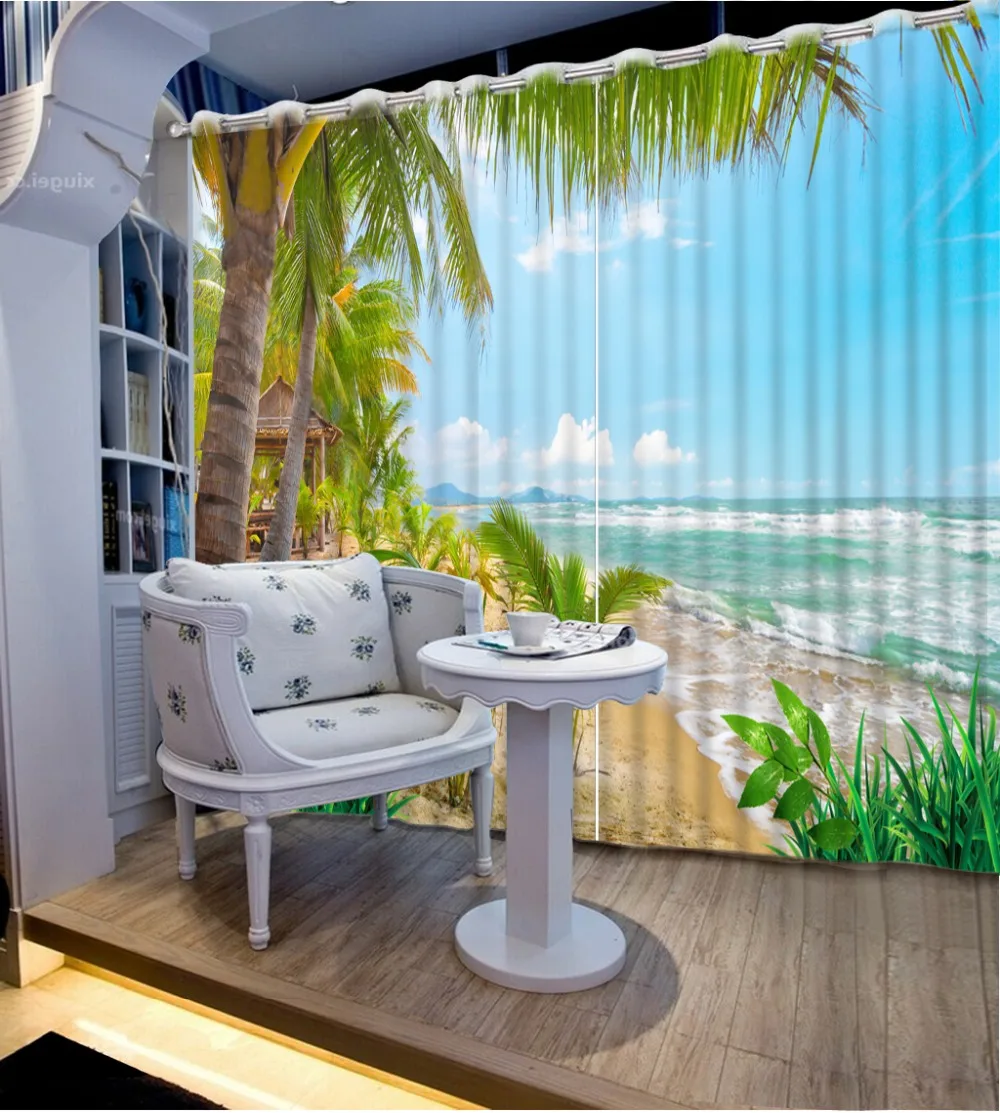 

beach curtains 3D Curtain Printing Blockout Polyester Chinese Sun Photo Drapes Fabric For Room