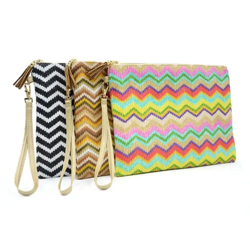 

Bohemia Women Portable Day Clutch Waterproof Weave Clutch Zipper Envelope Beach Wallet Change Bags carteras bolsos de mujer 2018