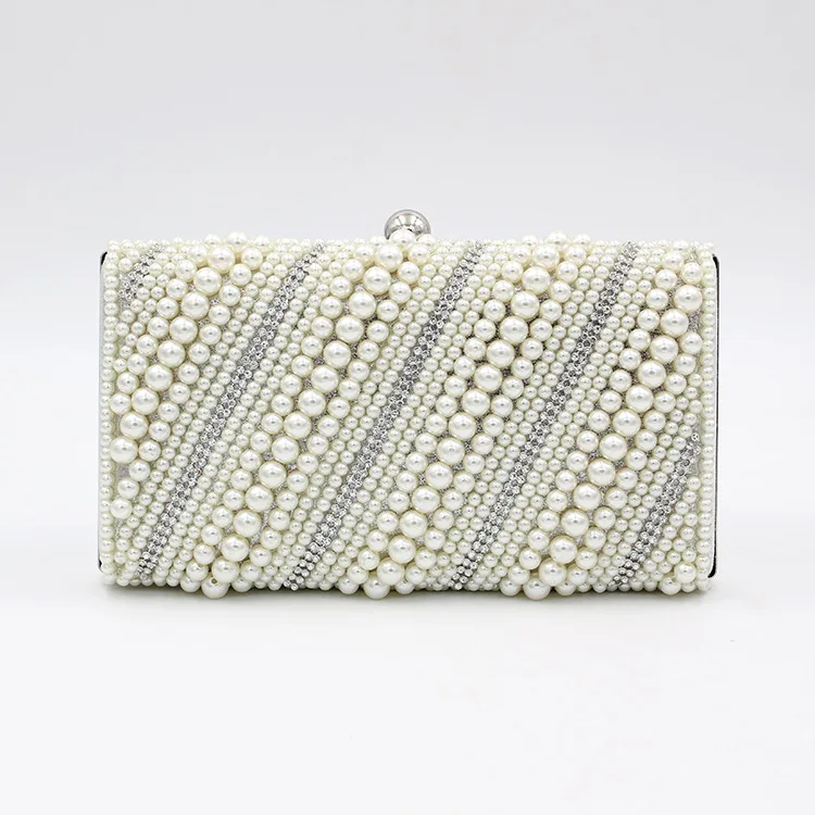 

Pearl Evening Box Bag Women Clutch Bag and Purse Artificial Diamond Stripe Crossbody Bag