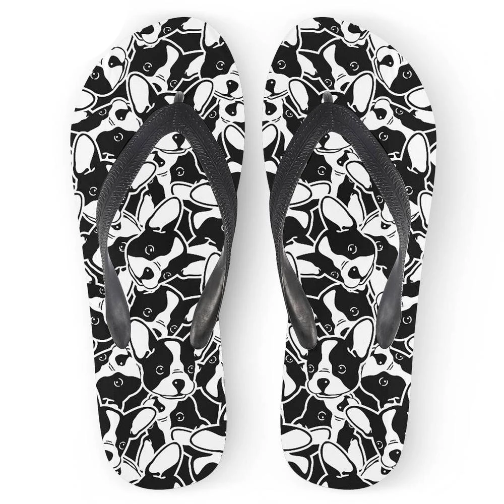 

Customized Cute Animal Bulldog Printed Women's Slippers Summer Flats Slip-on Home Flip Flops for Teenagers Girls Light Sandals