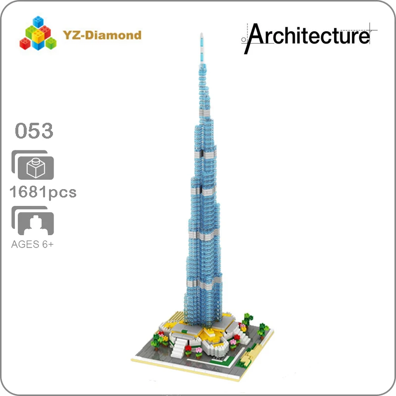 

053 World Famous Architecture Burj Khalifa Tower 3D Model Mini Diamond Micro Building Nano Blocks Bricks Assembly Toy Collection