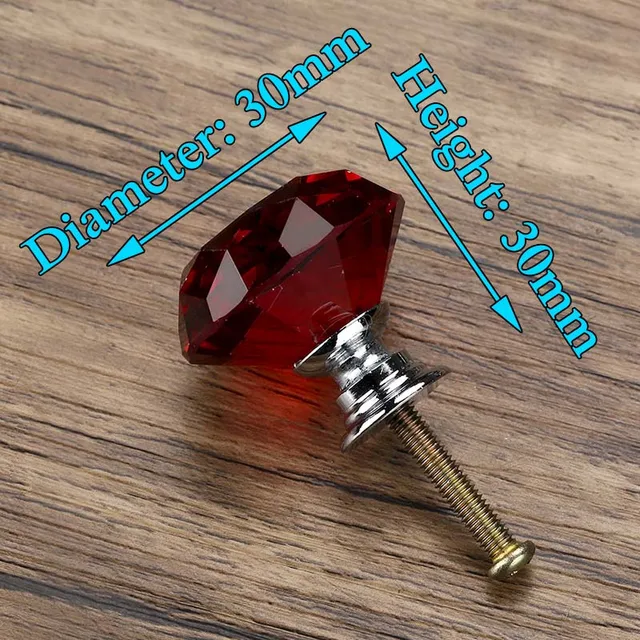 KAK 30mm Diamond Shape Design Crystal Glass Knobs Cupboard Pulls Drawer Knobs Kitchen Cabinet Handles Furniture Handle Hardware 30mm Red