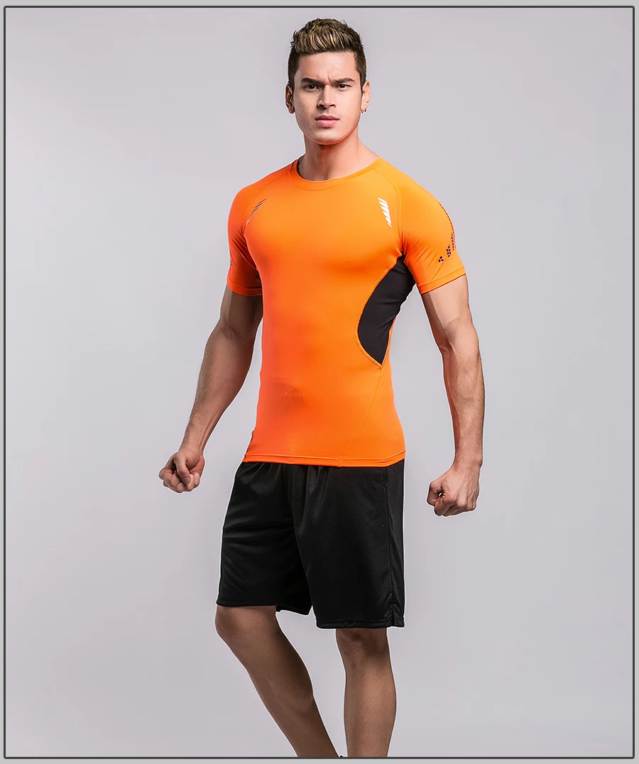 Мужской спортивный костюм для фитнеса, летние спортивные лосины, футболка с коротким рукавом+ быстросохнущие шорты для бега, тренировочный спортивный костюм из двух предметов