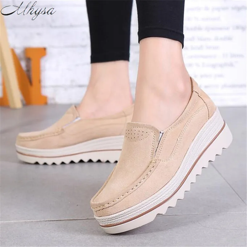 

Mhysa 2019 Women Flats Platform Loafers Ladies Elegant Cow Suede Moccasins Shoes Woman Spring Slip On Casual Women's Shoes T95