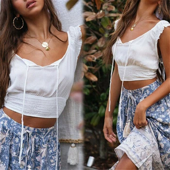 

Tank Top Vrouwen Zomer Kleding Casual Ruffle Top Crop Tops Vest Tee Shirt Dames T-shirt Mode Vrouwelijke Tops Cropped Feminino