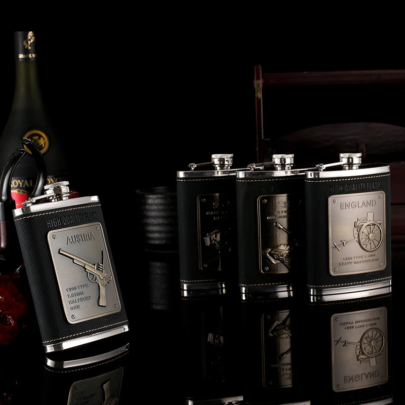

8oz 4 Styles Creative Personalized Hip Flask Alcohol Flasks Leather Stainless Steel Whiskey Portable With Funnel High GIft Box