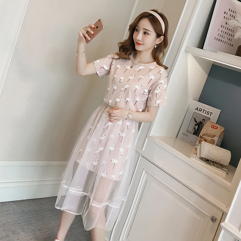 

2 Piece Set Maternity Short Sleeve Nursing Baby Breastfeeding dress Pregnancy Dress maternity Dress Summer Vestidos Verano