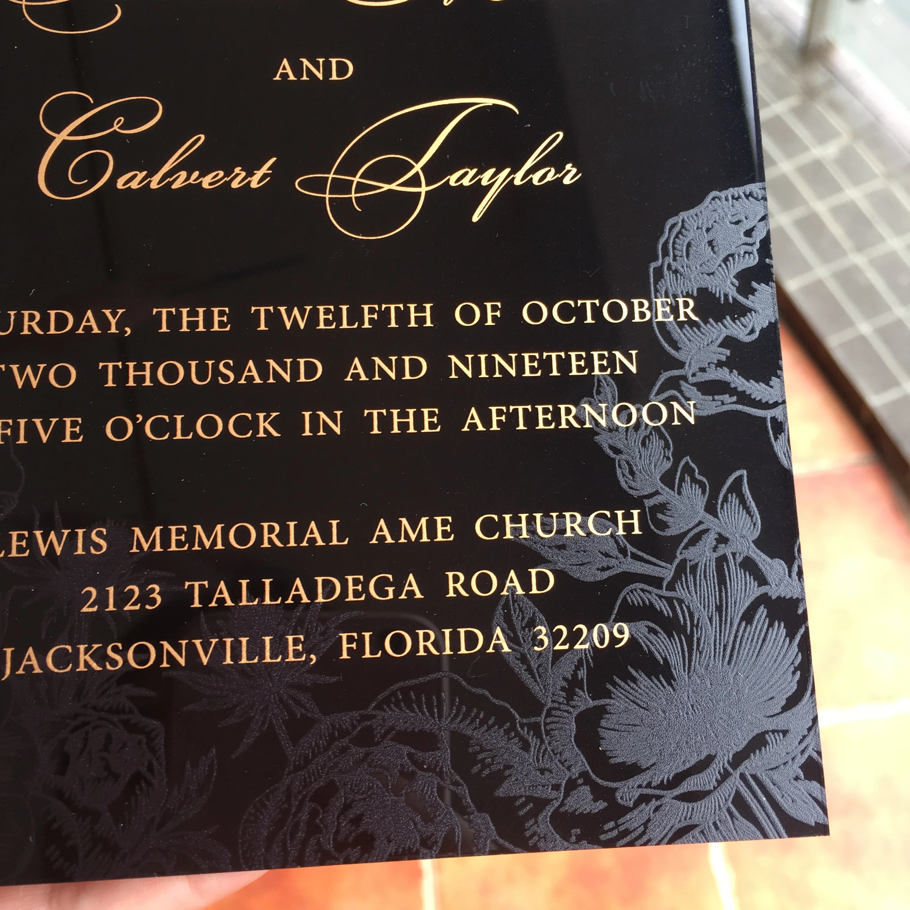  50 Pieces Per Lot New Style 5x7inch Black Acrylic Invitation Cards With Looming Rose Flower Backgro - 33024921341