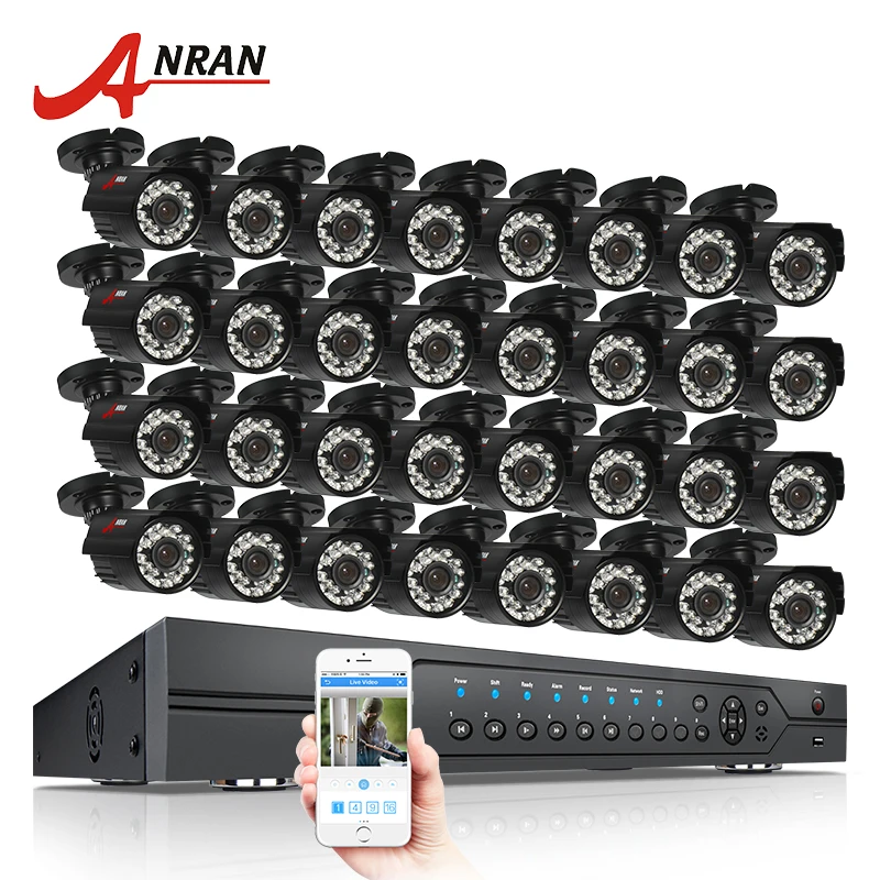 

ANRAN 32CH Security System AHD 1080N HDMI DVR Kit 32pcs 720P 1800TVL IR Night Vison Bullet Outdoor AHD Video Surveillance Camera