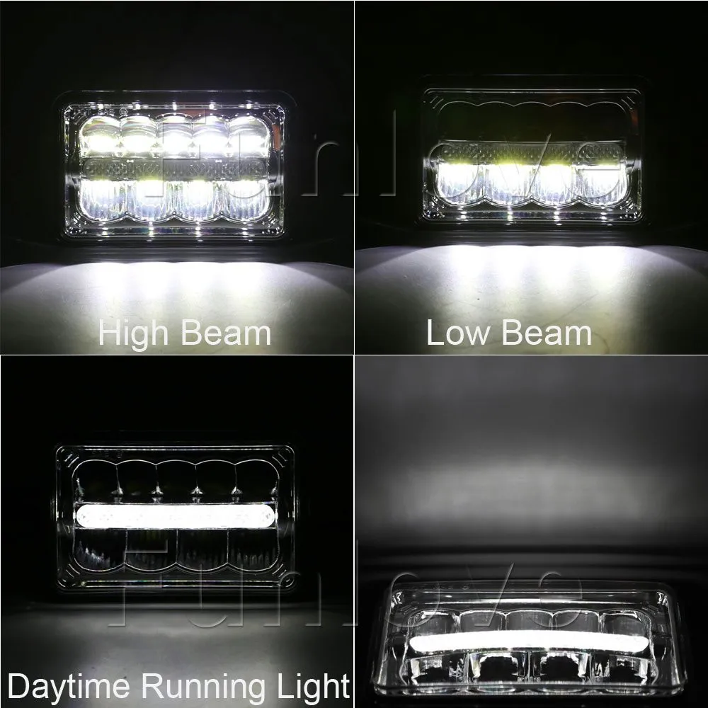 Black Aluminum Housing 4 X 6 LED Headlight with 24W High Beam 20W Low Beam Replacement for Chevy Camaro Ford Trucks (Pack of 2) (5)