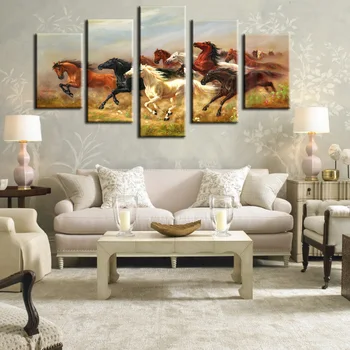 

5Pcs Modern Digital Printed Wall Art Poster Thousands Steeds Gallop Canvas Prints Wall Decoration For Living Room Wall No Frame
