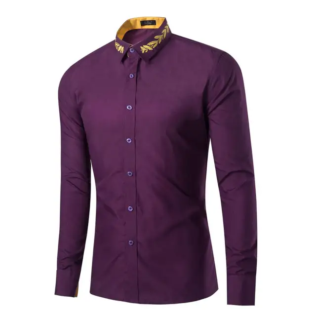 2018 New Spring Autumn Male Long Sleeve Embroidered Collar Shirt Men's