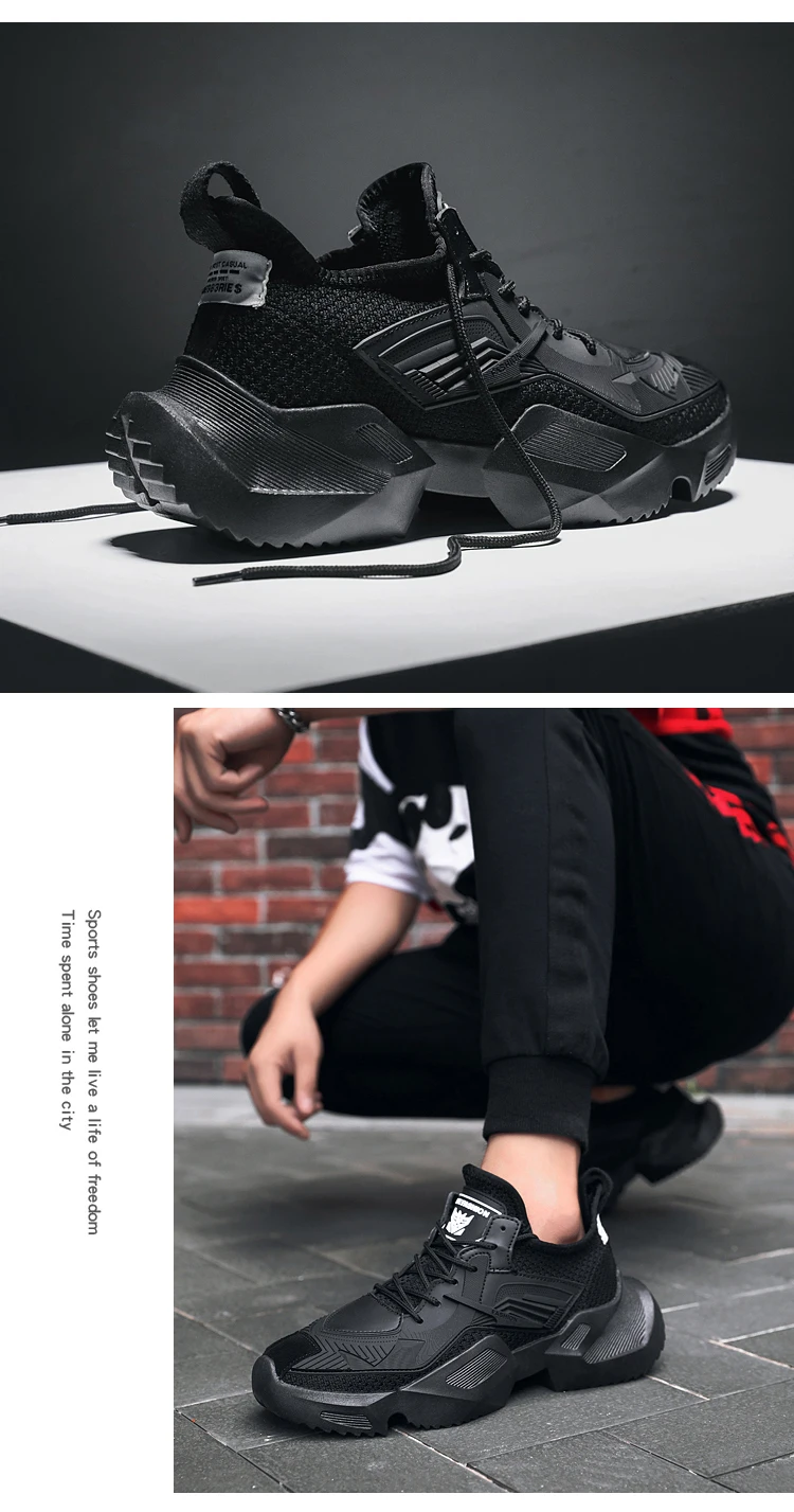 New Sneakers Men Shoes Casual mesh White Lace Up Comfortable Outdoor Breathable Fashion Heightening black Leather Shoes Male