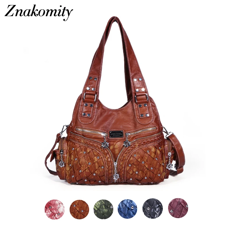 

Znakomity Fashion Women Shoulder Bag Vintage Rivet Portable PU Leather Crossbody Messenger Bags Composite Bags Lady Casual 2019