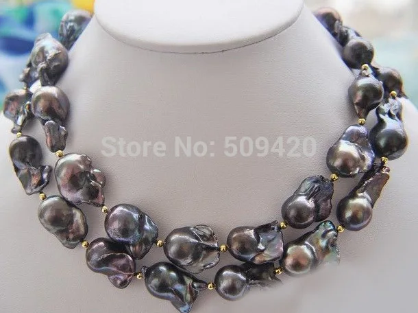 

Shipping 32" 28mm BLACK BAROQUE KESHI REBORN PEARL NECKLACE (C0309)